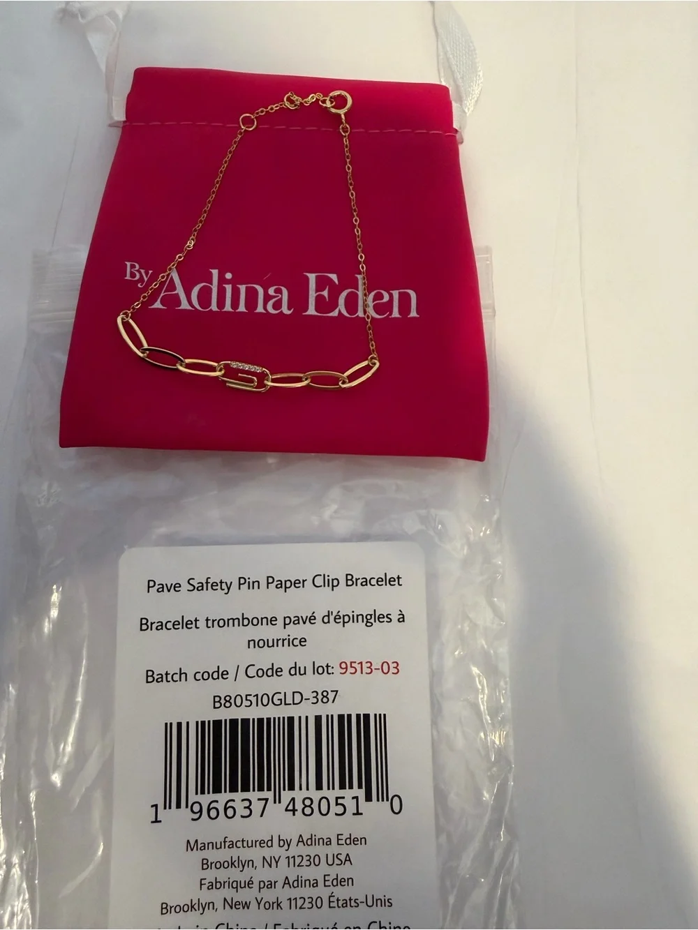 Adina Eden Pavé Safety Pin Paperclip Bracelet NEW